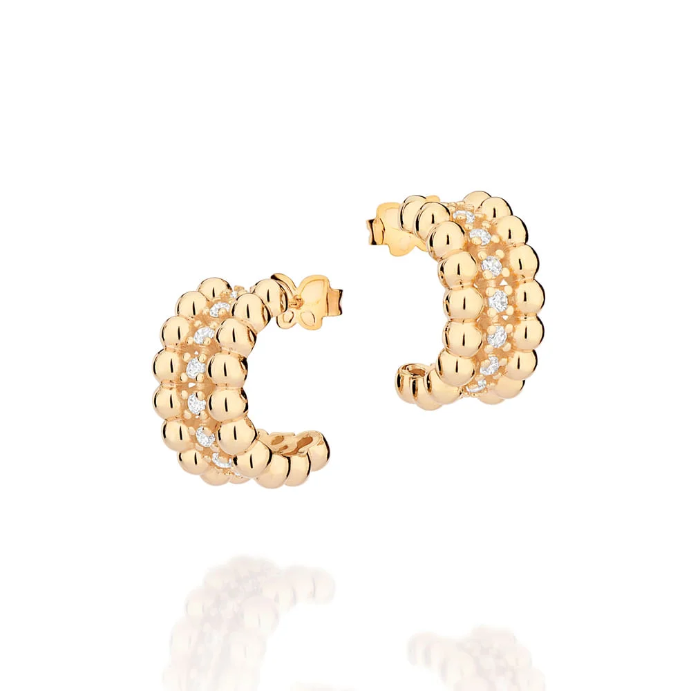 Argollas de medio aro con circonias medianas enchapadas en Oro 18K 3 Argollas de medio aro