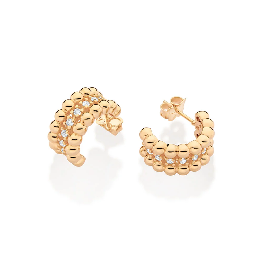 Argollas de medio aro con circonias medianas enchapadas en Oro 18K - Imagen 2