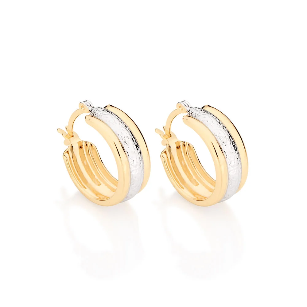 Argollas Gruesas Con Rodio Enchapadas En Oro 18K 3 Argollas Gruesas Con Rodio Enchapadas En Oro 18K