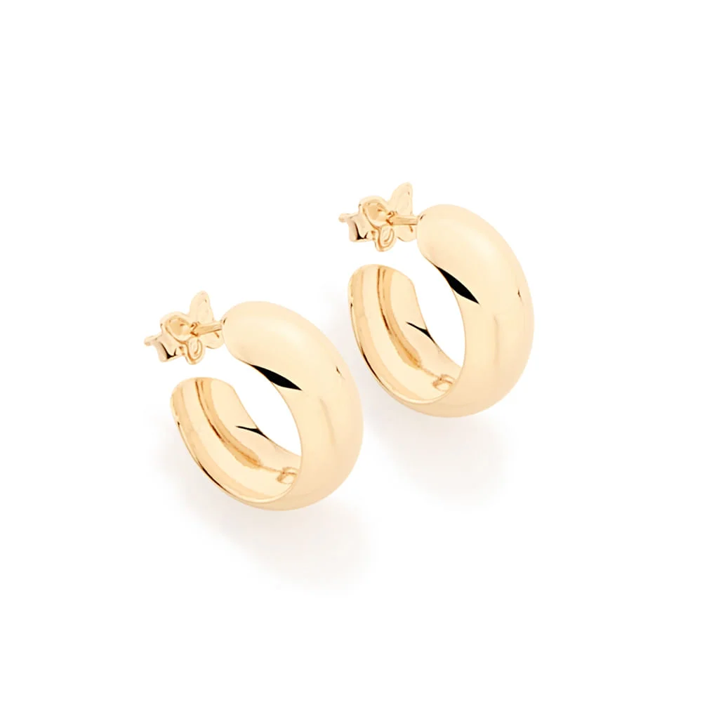 Argollas Gruesas Lisas Pequeñas Enchapadas En Oro 18K 3 Argollas Gruesas Lisas