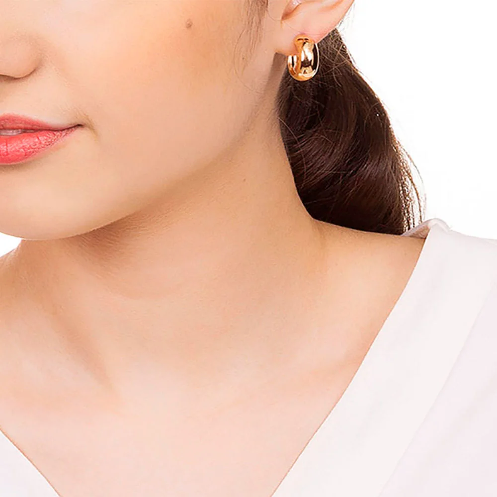 Argollas Gruesas Lisas Pequeñas Enchapadas En Oro 18K 5 Argollas Gruesas Lisas Pequeñas Enchapadas En Oro 18K - Imagen 3