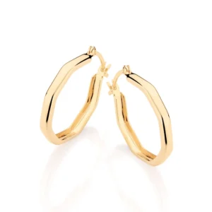 Argollas Hexagonales Medianas Enchapadas En Oro 18K