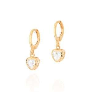 Argollas con corazón colgante enchapadas en Oro de 18k