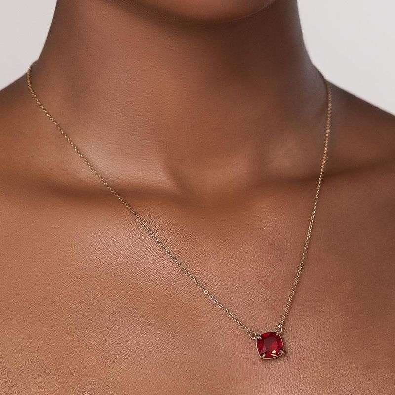 Collar de circonias cuadrada roja Enchapado en Oro de 18k 5 Collar de circonias cuadrada roja Enchapado en Oro de 18k - Imagen 3