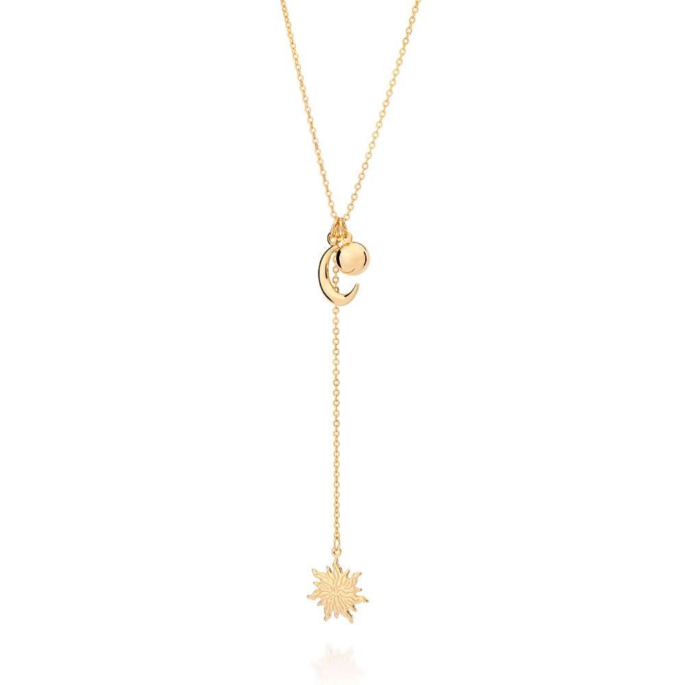 Collares corbatin sol y luna con circonias enchapadas en oro 18k 3 Collares corbatin sol y luna con circonias enchapadas en oro 18k