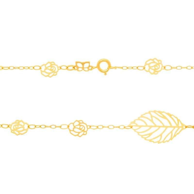 Collares largo de rosa y hojas enchapadas en oro de 18k 3 Collares largo de rosa y hojas enchapadas en oro de 18k