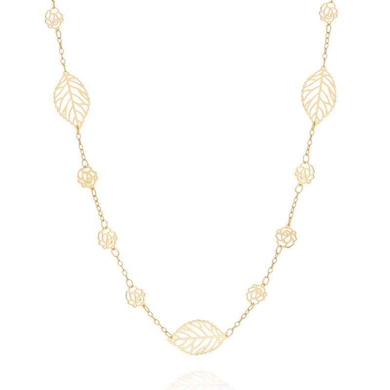 Collares largo de rosa y hojas enchapadas en oro de 18k 5 Collares largo de rosa y hojas enchapadas en oro de 18k - Imagen 3