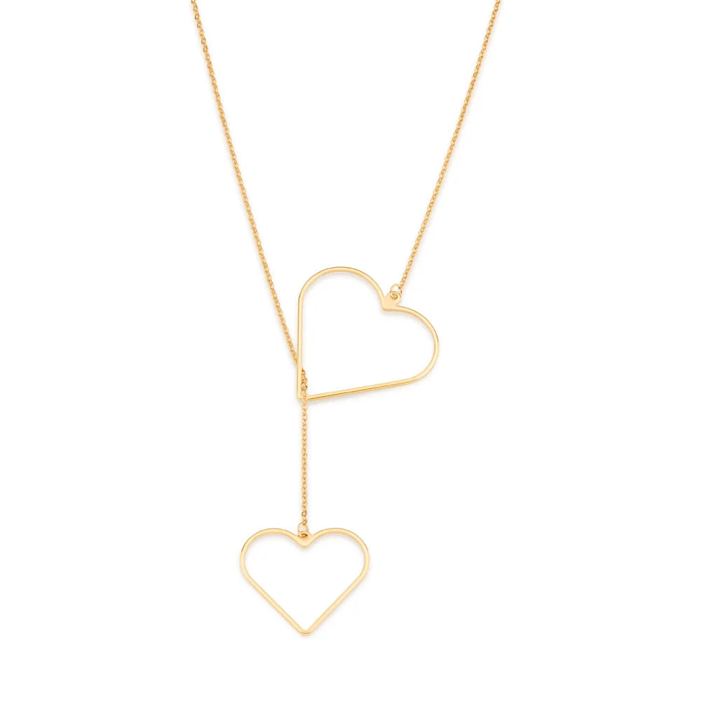 Collar Corbatín Doble Corazón Largo Enchapados en Oro 18K 2 Collar Corazón Doble Enchapado en oro 18K