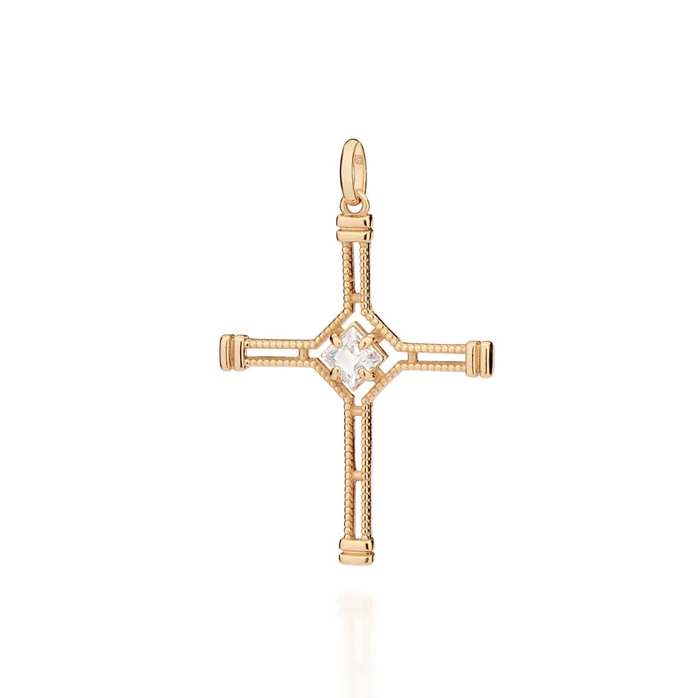 Dije de cruz con circonia enchapado en oro 18K 3 Dije Cruz Con Circonia