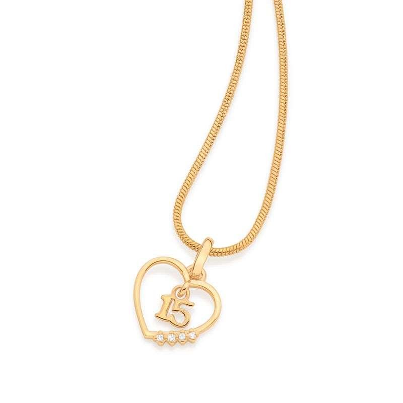 Dije corazón de 15 años con circonias enchapado en oro de 18k 3 Dije corazón de 15 años con circonias enchapado en oro de 18k