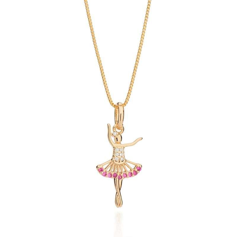 Dijes de bailarina con circonias rosa y blancas enchapadas en oro de 18k 3 Dijes de bailarina con circonias rosa y blancas enchapadas en oro de 18k