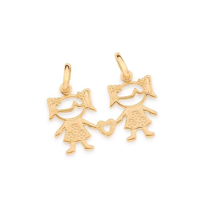 Dijes de dos niñas unidas por un corazón enchapadas en oro de 18k 5 Dijes de dos niñas unidas por un corazón enchapadas en oro de 18k - Imagen 3