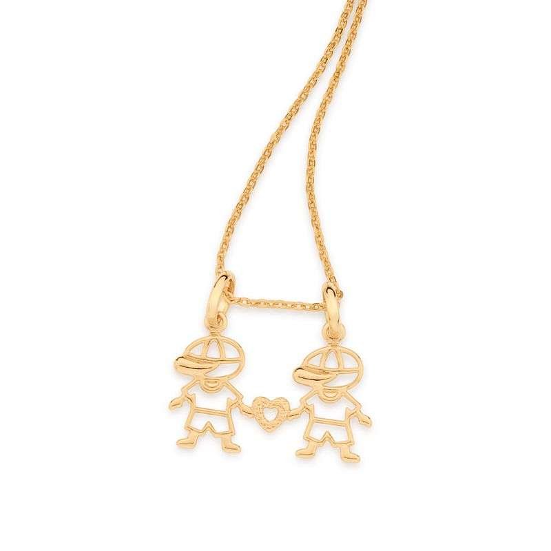 Dijes de dos niños unidos por un corazón enchapadas en oro de 18k 3 Dijes de dos niños unidos por un corazón enchapadas en oro de 18k