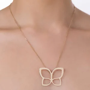 Alternative view of Gargantilla de mariposa maxi lisa enchapada en oro 18K