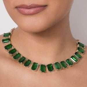 Alternative view of Gargantilla con Circonias rectangulares verdes enchapadas en Oro de 18k 45cm