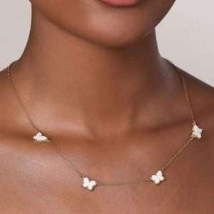 Alternative view of Gargantilla de mariposas Enchapadas en Oro de 18k - Blanca