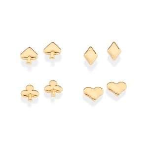 Kit de Aretes con diseños de Corazón, picas, diamantes y trébol enchapadas en Oro 18K