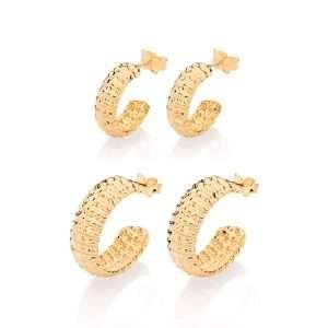 Kit de argollas de medio aro texturizados enchapadas en oro de 18k
