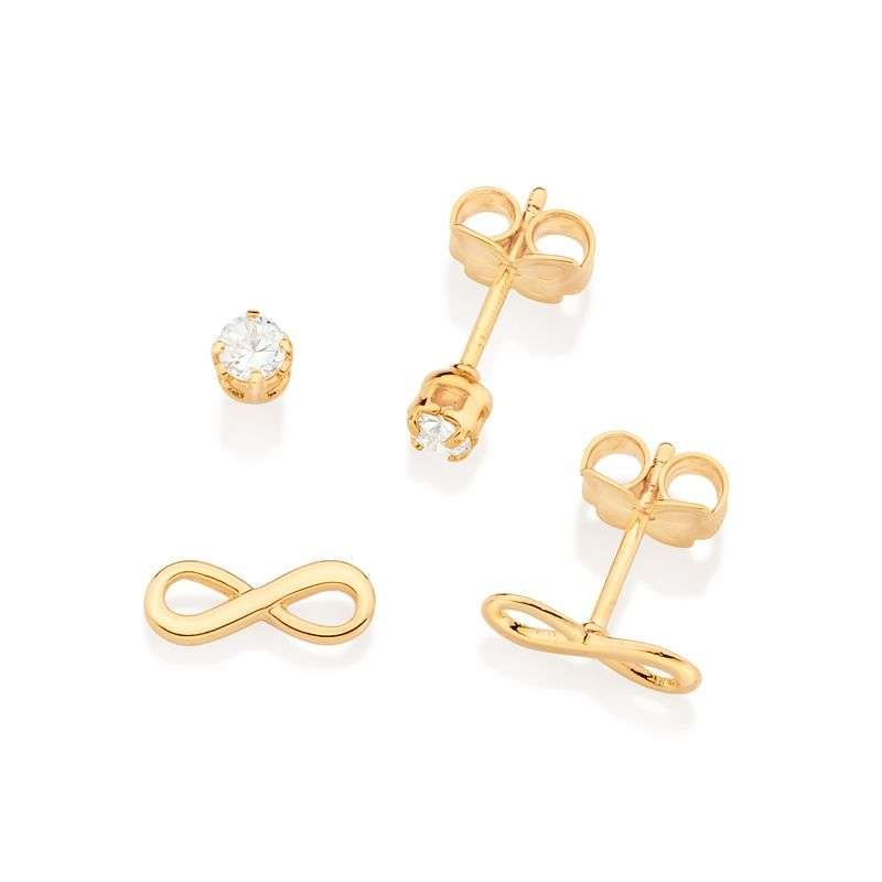 Kit de aretes infinito y circonia enchapadas en oro 18k 3 Kit de aretes infinito y circonia enchapadas en oro 18k