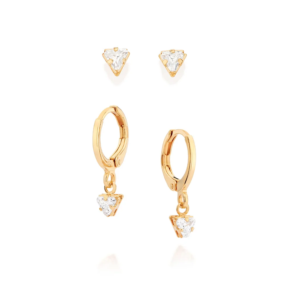 Kit Aretes Cristales y Mini Hoops Enchapados en Oro 18K 3 Kit Aretes Cristales y Mini Hoops