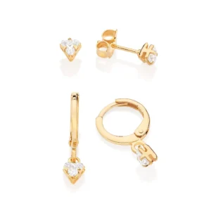 Alternative view of Kit Aretes Cristales y Mini Hoops Enchapados en Oro 18K