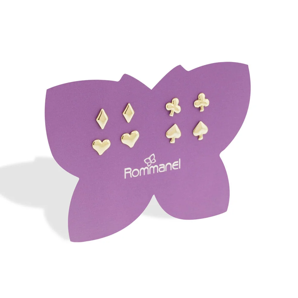 Kit de Aretes con diseños de Corazón, picas, diamantes y trébol enchapadas en Oro 18K 6 Kit de Aretes con diseños de Corazón, picas, diamantes y trébol enchapadas en Oro 18K - Imagen 4