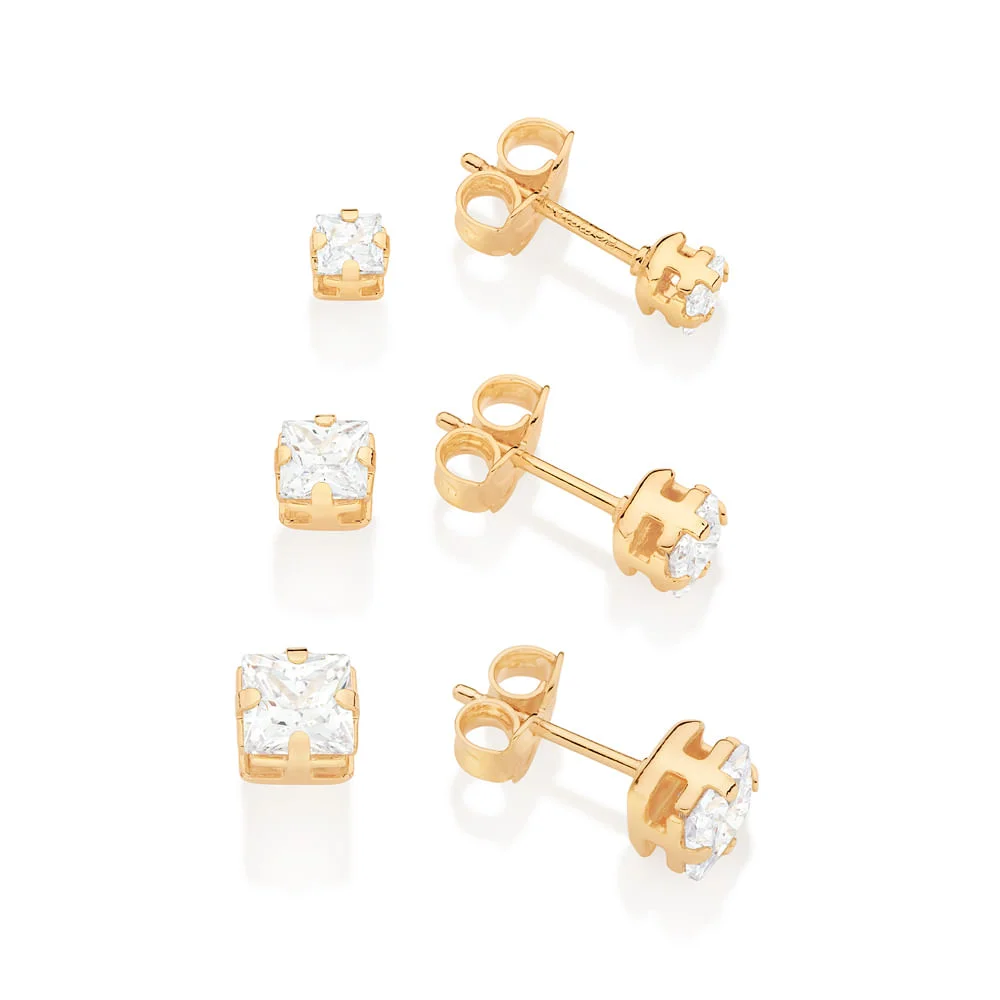Kit de Aretes de Circonias Enchapados en Oro 18K 4 Kit de Aretes de Circonias Enchapados en Oro 18K - Imagen 2