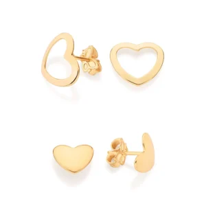 Alternative view of Kit de aretes de corazón liso enchapados en oro 18K