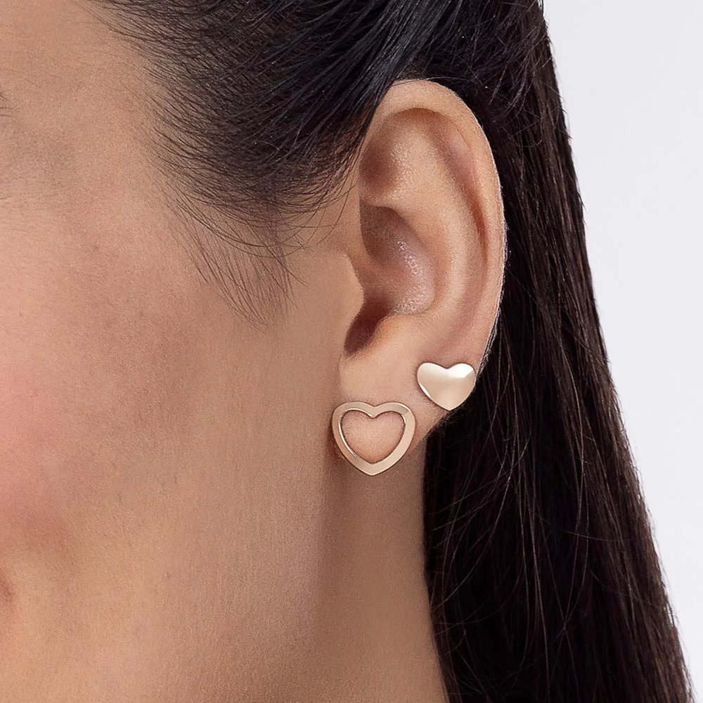 Kit de aretes de corazón liso enchapados en oro 18K 5 Kit de aretes de corazón liso enchapados en oro 18K - Imagen 3