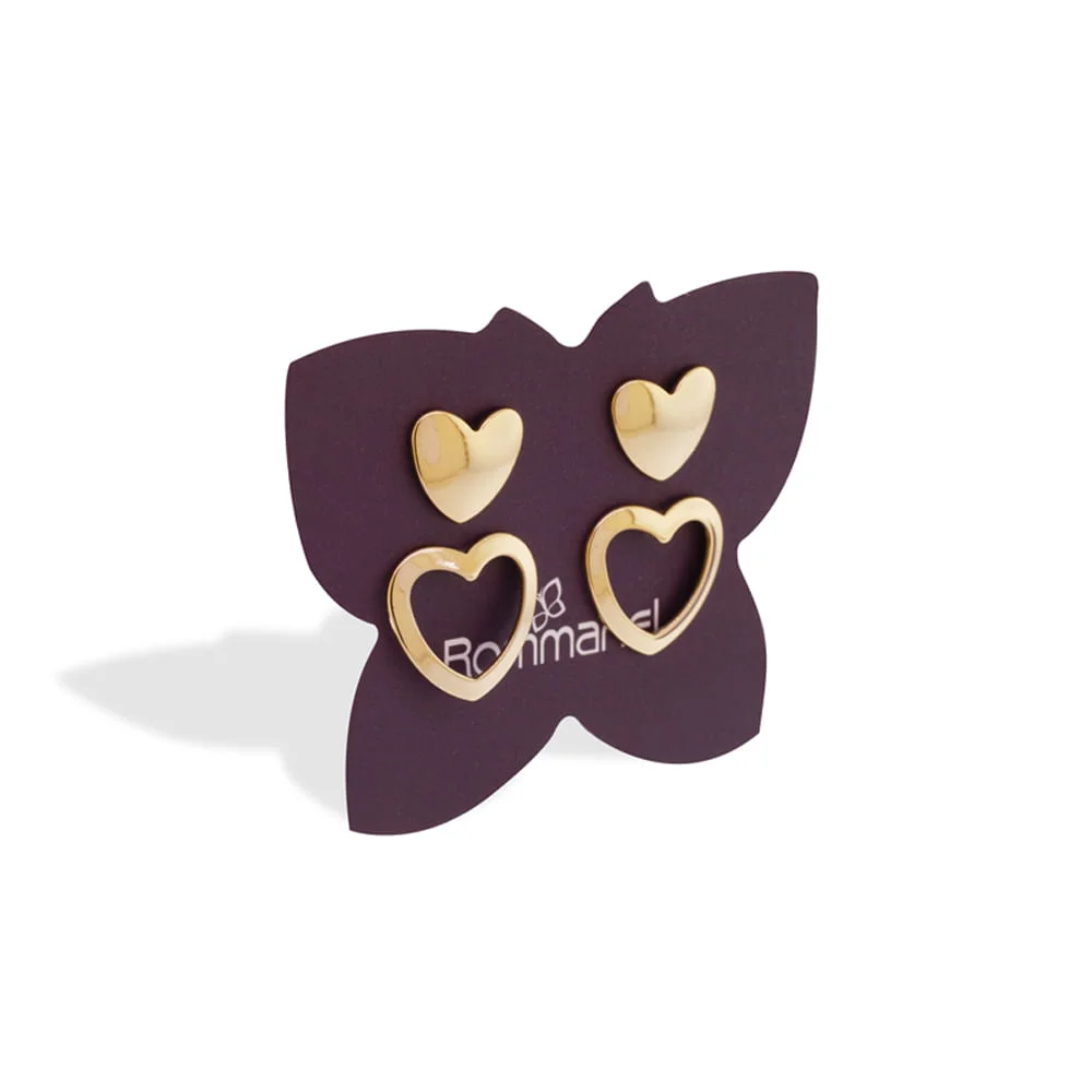 Kit de aretes de corazón liso enchapados en oro 18K 6 Kit de aretes de corazón liso enchapados en oro 18K - Imagen 4
