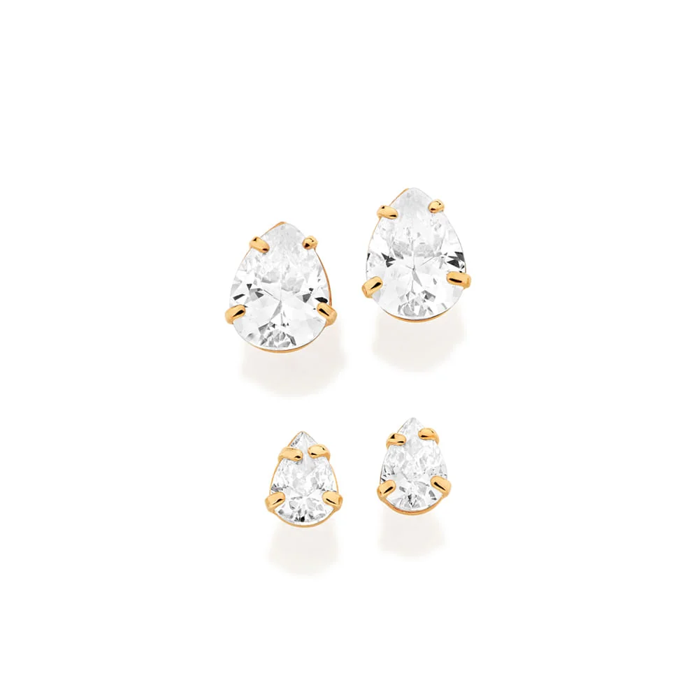 Kit de aretes de gotas de circonia enchapadas en oro 18k - Imagen 2