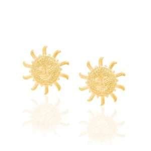 Aretes de sol en el centro granitos y rayos lisos enchapados en oro de 18k