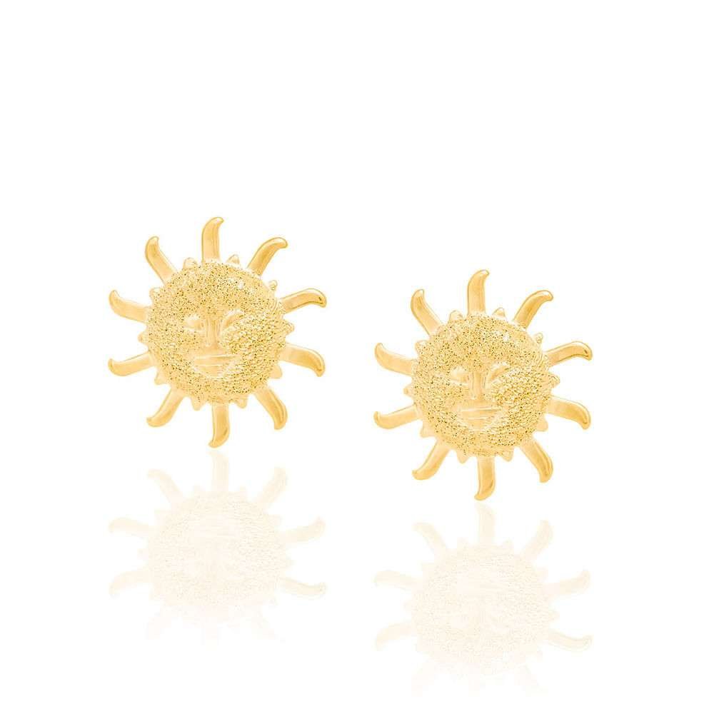 Aretes de sol en el centro granitos y rayos lisos enchapados en oro de 18k 3 Aretes de sol en el centro granitos y rayos lisos enchapados en oro de 18k