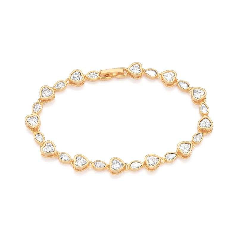Pulsera Tennis de Corazones con Circoniass enchapas en oro de 18k 3 Pulsera Tennis de Corazones con Circoniass enchapas en oro de 18k