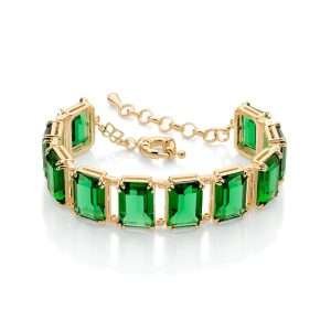 Pulsera con diseño verde rectangulares ajustable enchapada en Oro de 18k 20cm