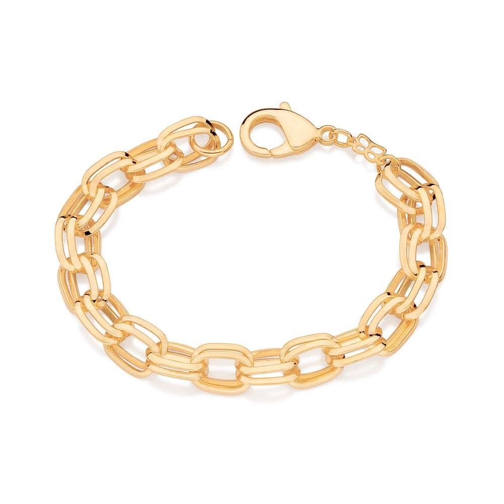 Pulseras gruesa con doble eslabones ovalados enchapadas en oro 18k 3 Pulseras gruesa con doble eslabones ovalados enchapadas en oro 18k