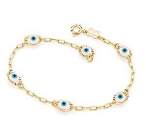 Pulseras de Ojos Turcos Celestes Enchapadas en Oro 18K