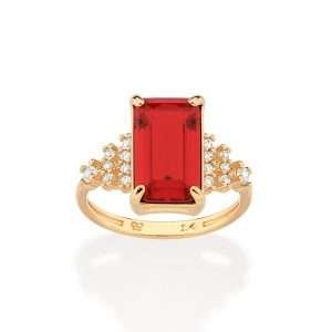 Sortijas color rubí rectangular con circonias blancas enchapadas en oro de 18k