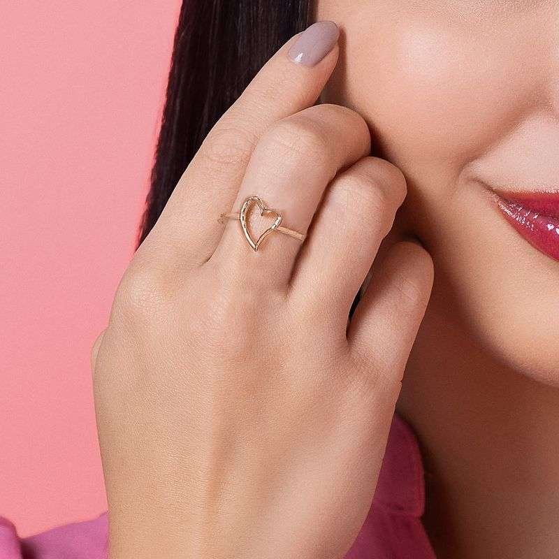 Anillo con corazón calado enchapada en oro de 18 5 Anillo con corazón calado enchapada en oro de 18 - Imagen 3
