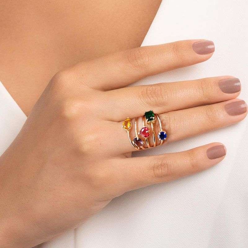 Sortijas con cristales de colores enchapadas en oro de 18k 4 Sortijas con cristales de colores enchapadas en oro de 18k - Imagen 2