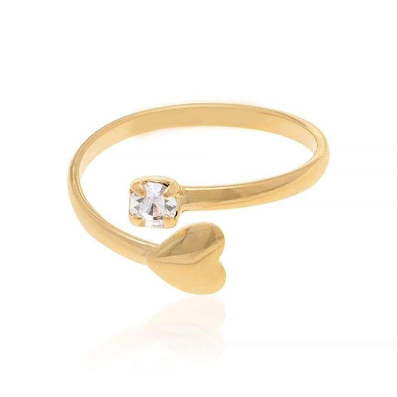 Anillo con detalle de corazón y cristal ajustable midi rings enchapadas en oro de 18k 3 Anillo con detalle de corazón y cristal ajustable midi rings enchapadas en oro de 18k
