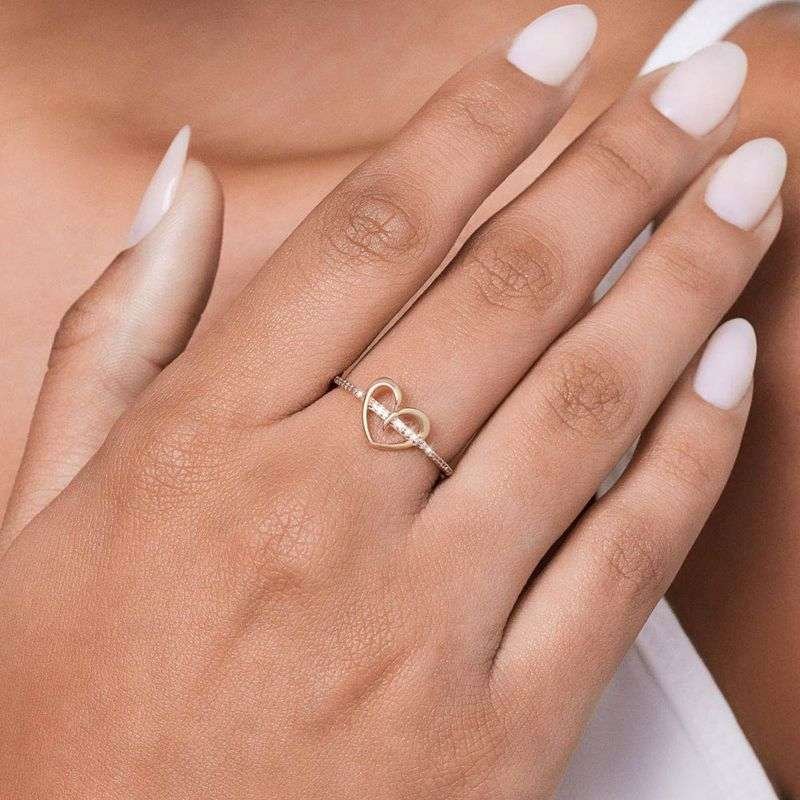 Anillo de circonia con corazón enchapada en oro de 18k 3 Anillo de circonia con corazón enchapada en oro de 18k
