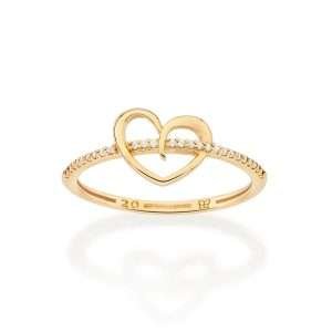 Alternative view of Anillo de circonia con corazón enchapada en oro de 18k