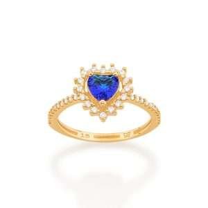 Anillo de corazón con circonia azul enchapadas en oro de 18k
