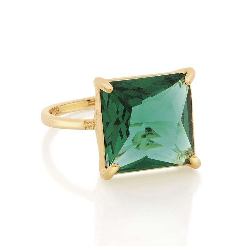 Anillo de cristal verde cuadrada enchapadas en oro de 18k 3 Anillo de cristal verde cuadrada enchapadas en oro de 18k