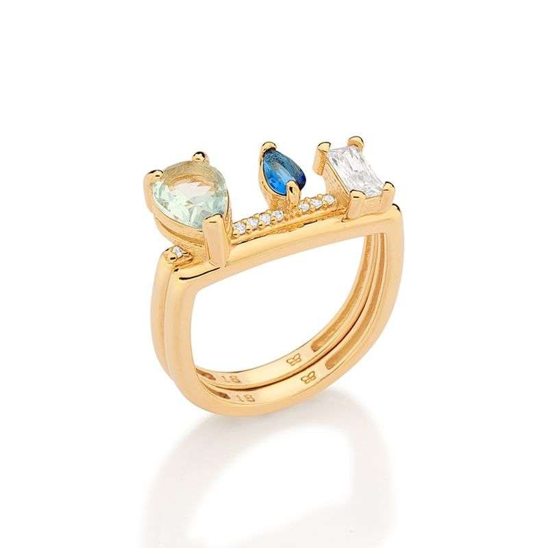 Anillo de varias formas con circonias de colores enchapadas en oro de 18k 3 Anillo de varias formas con circonias de colores enchapadas en oro de 18k