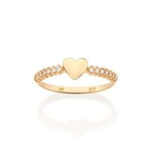 Anillo delgada con corazón y circonia enchapada en oro de 18k
