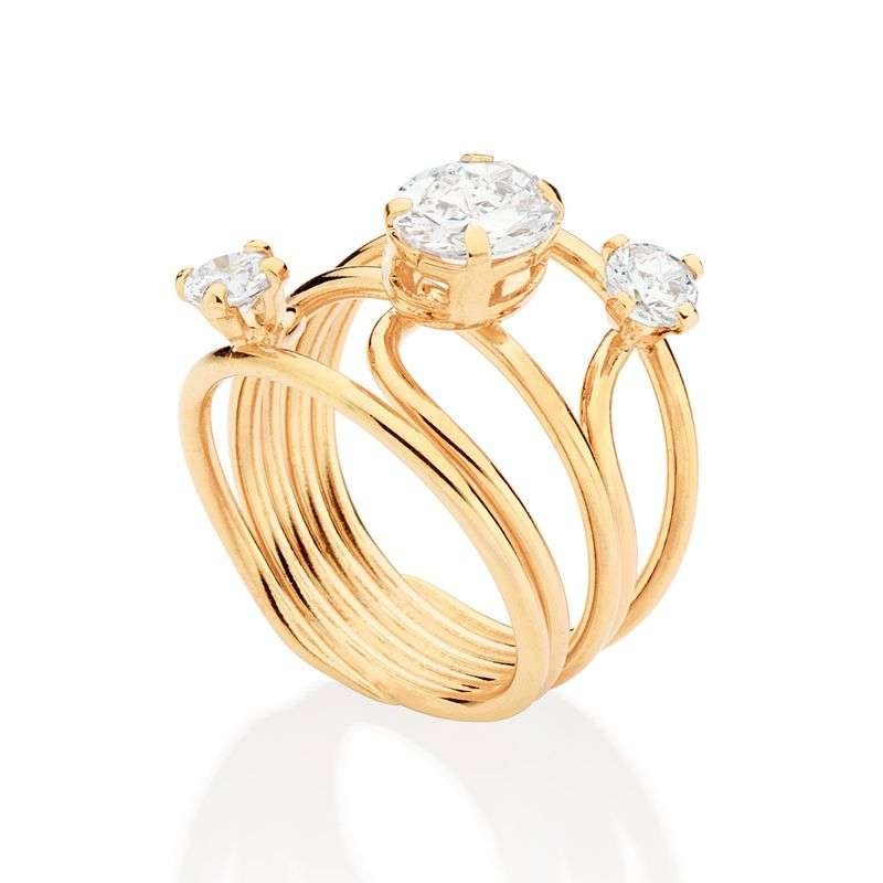 Sortijas maxi con circonias enchapadas en oro de 18k 3 Sortijas maxi con circonias enchapadas en oro de 18k