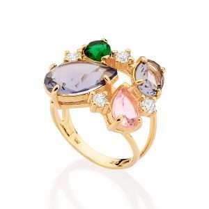 Sortija maxi de circonia de colores enchapadas en oro de 18k