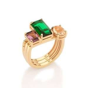 Anillo multiformas con colores de circonias enchapadas en oro de 18k